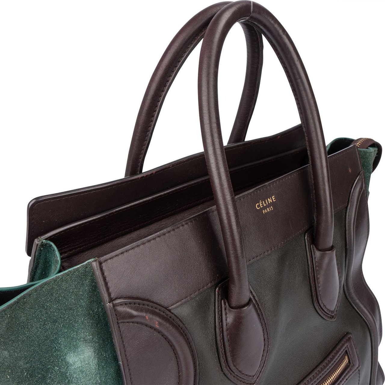 Celine Celine Tricolor Leather Luggage Handbag Groen