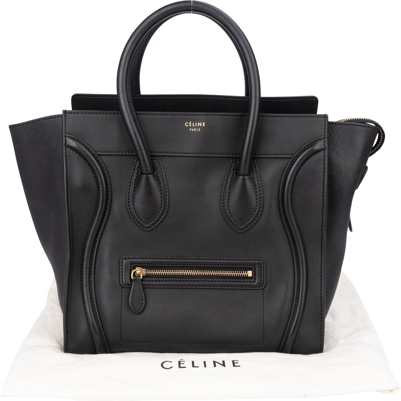 Celine Céline Black Leather Luggage Handbag Zwart