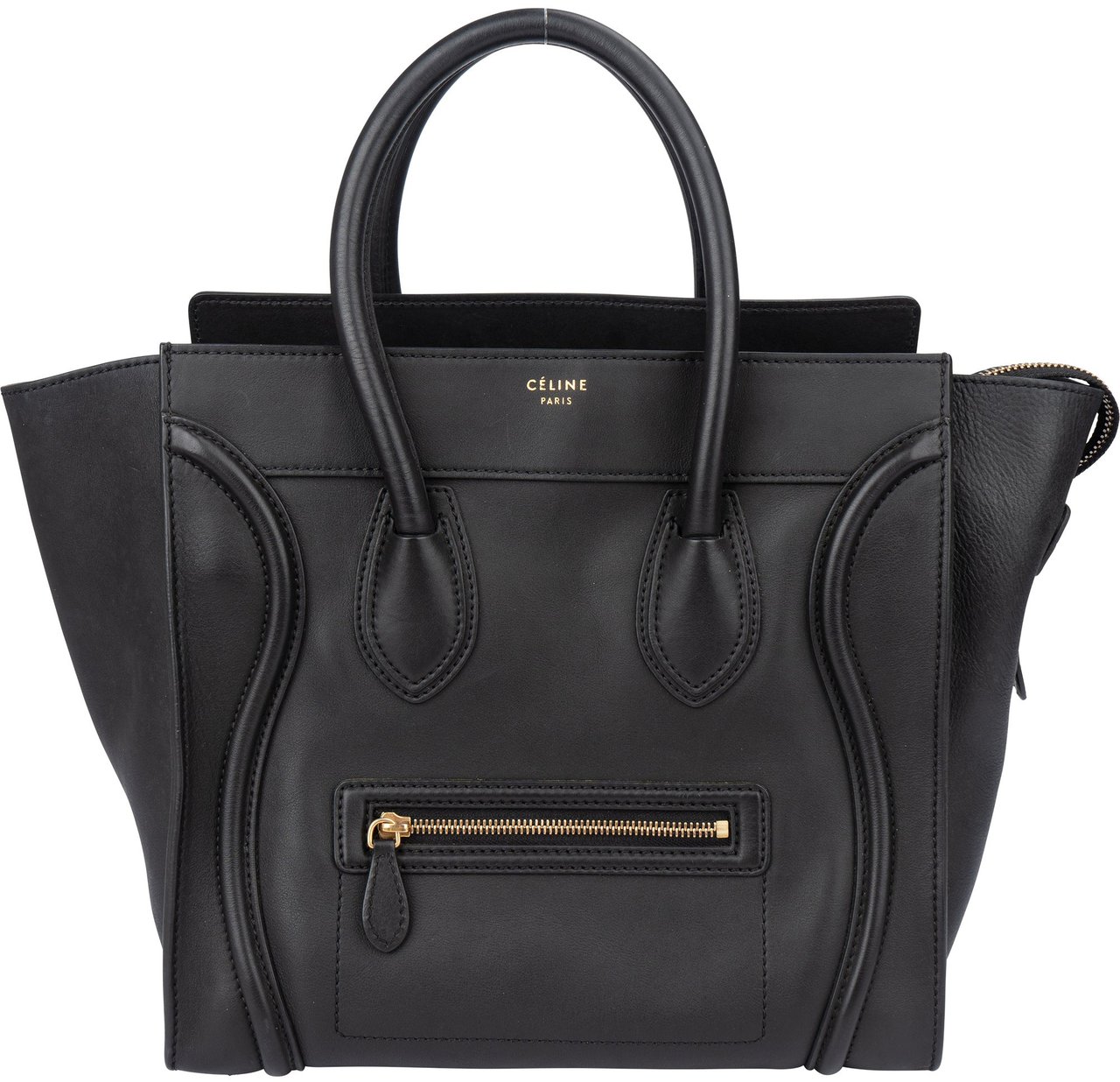 Celine Céline Black Leather Luggage Handbag Zwart