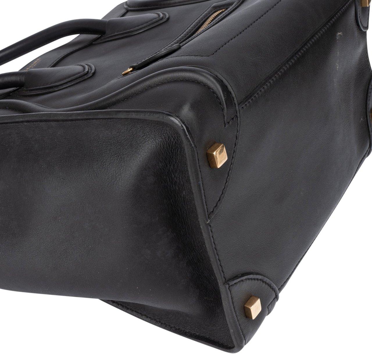 Celine Céline Black Leather Luggage Handbag Zwart