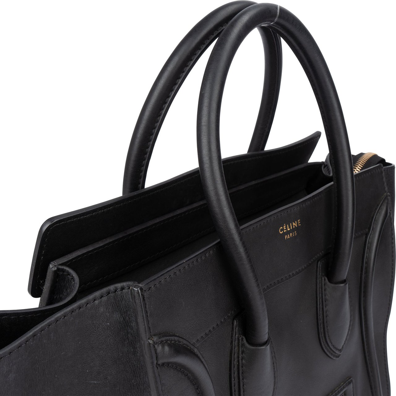 Celine Céline Black Leather Luggage Handbag Zwart