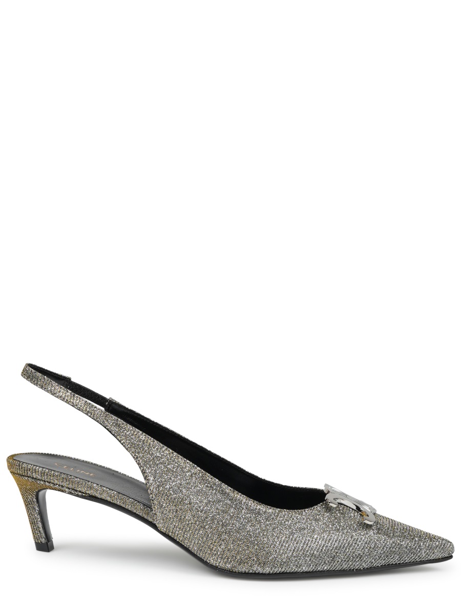 Celine Iridescent Slingback Pumps with Pointed Toe and Kitten Heel Grijs