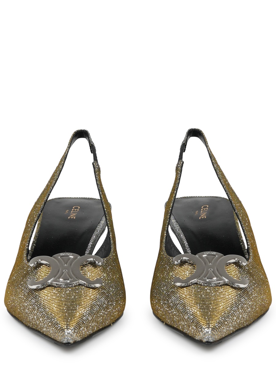 Celine Iridescent Slingback Pumps with Pointed Toe and Kitten Heel Grijs