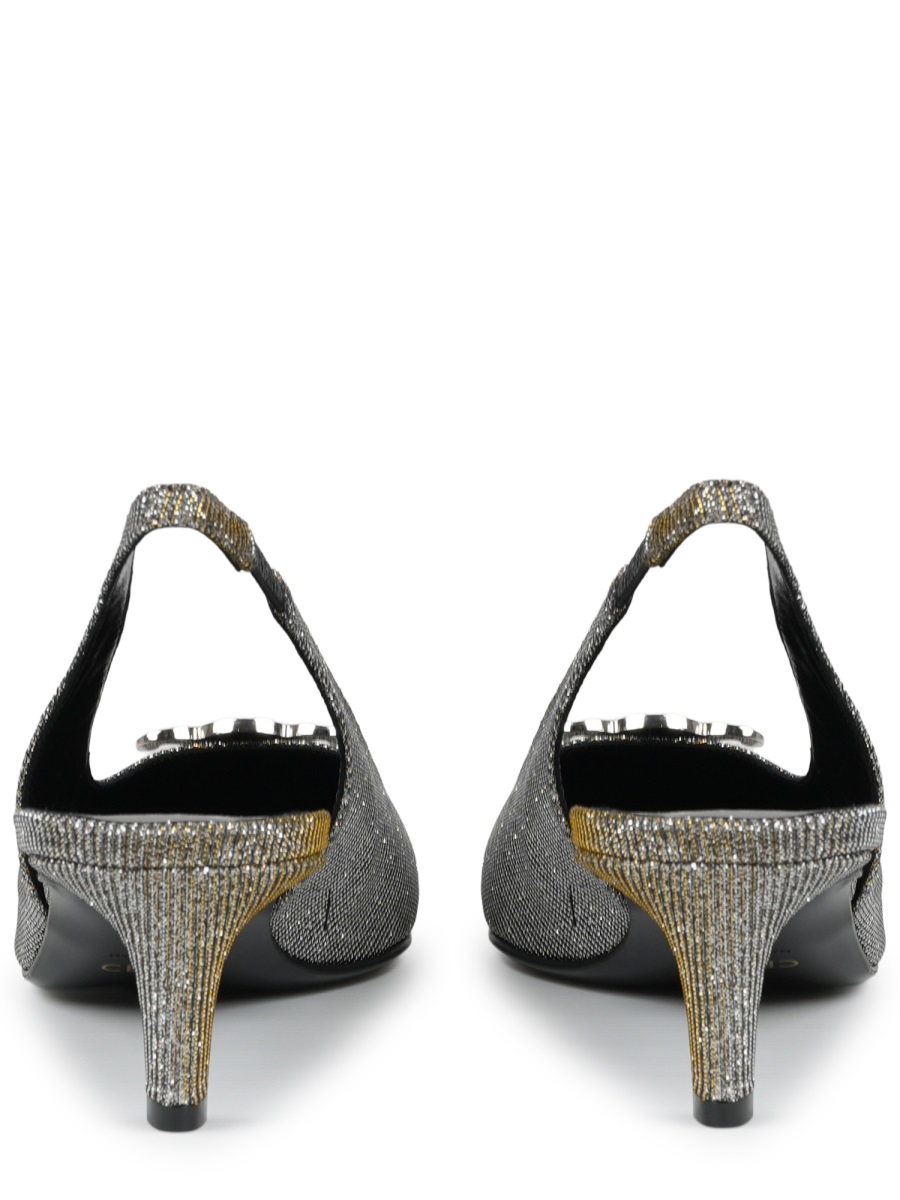 Celine Iridescent Slingback Pumps with Pointed Toe and Kitten Heel Grijs