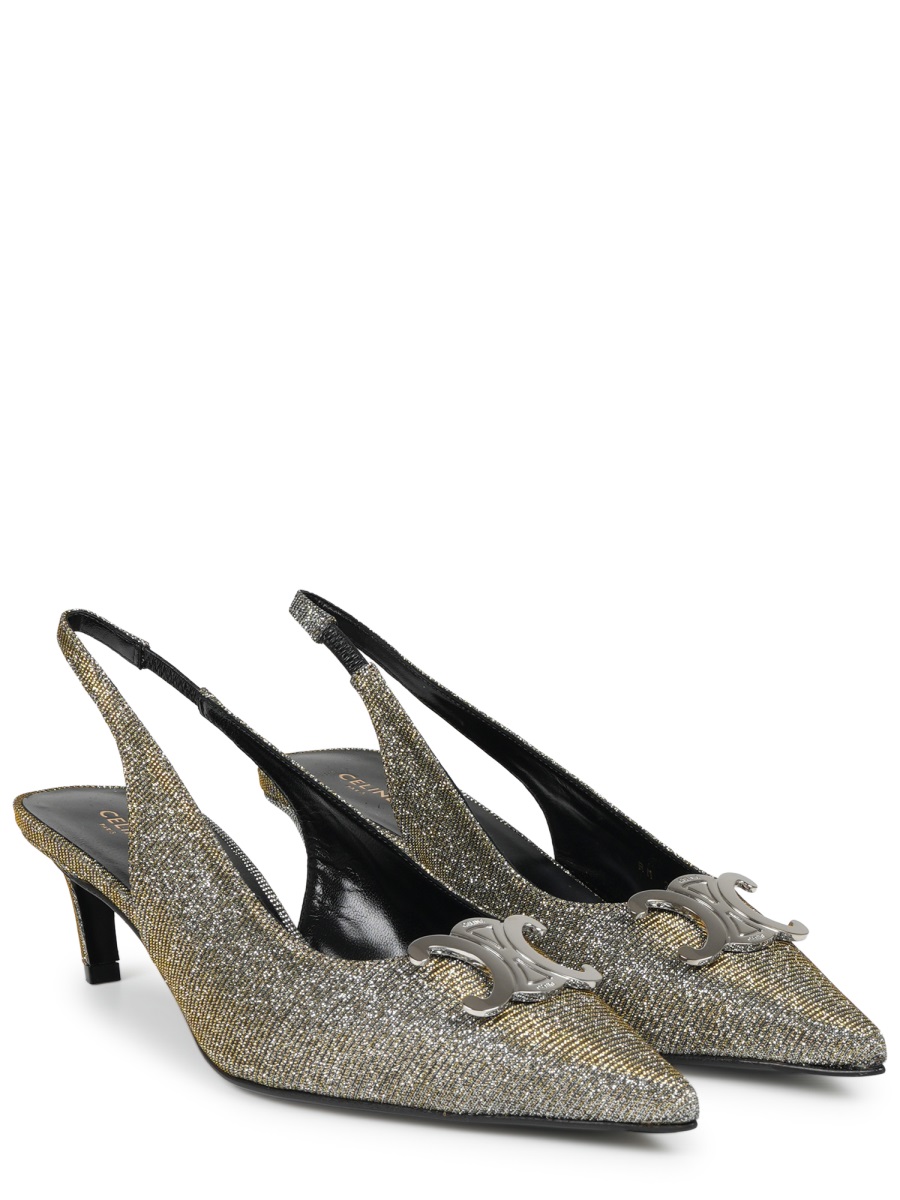Celine Iridescent Slingback Pumps with Pointed Toe and Kitten Heel Grijs