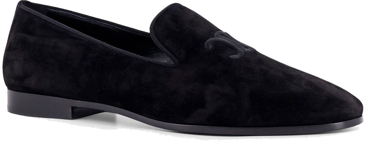 Celine Celine Velvet Loafers With Embroidered Triomphe Logo Zwart
