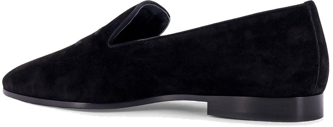 Celine Celine Velvet Loafers With Embroidered Triomphe Logo Zwart