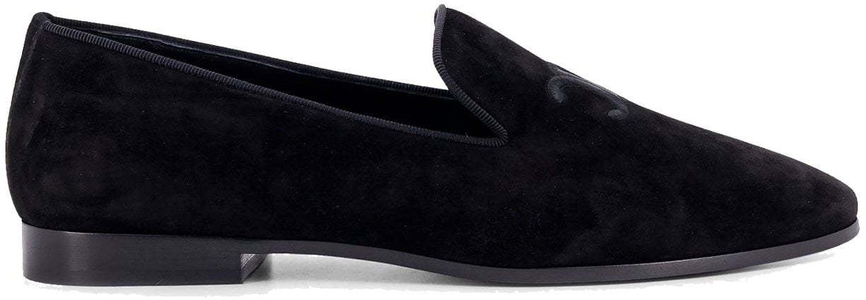 Celine Celine Velvet Loafers With Embroidered Triomphe Logo Zwart