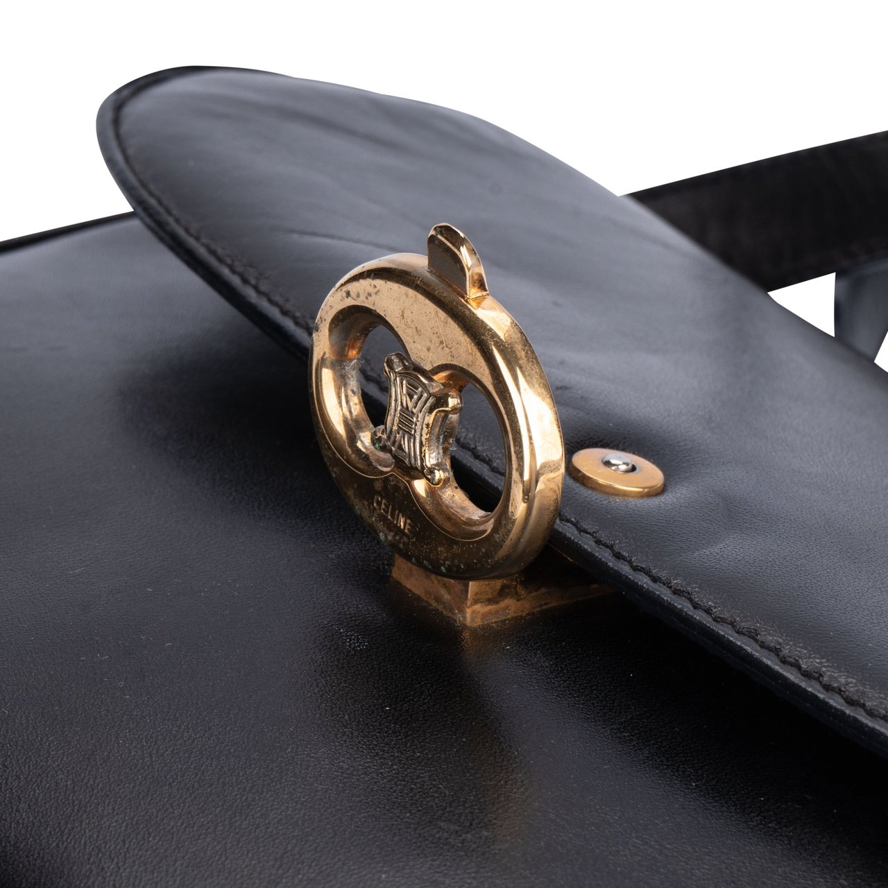 Celine Celine Black Calfskin Triomphe Crossbody Bag Zwart
