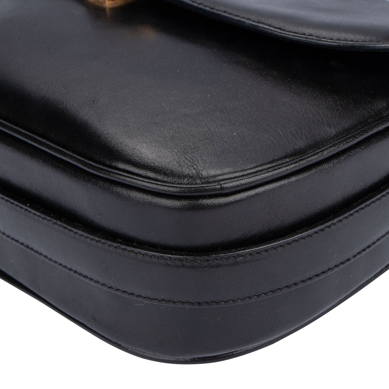 Celine Celine Black Calfskin Triomphe Crossbody Bag Zwart