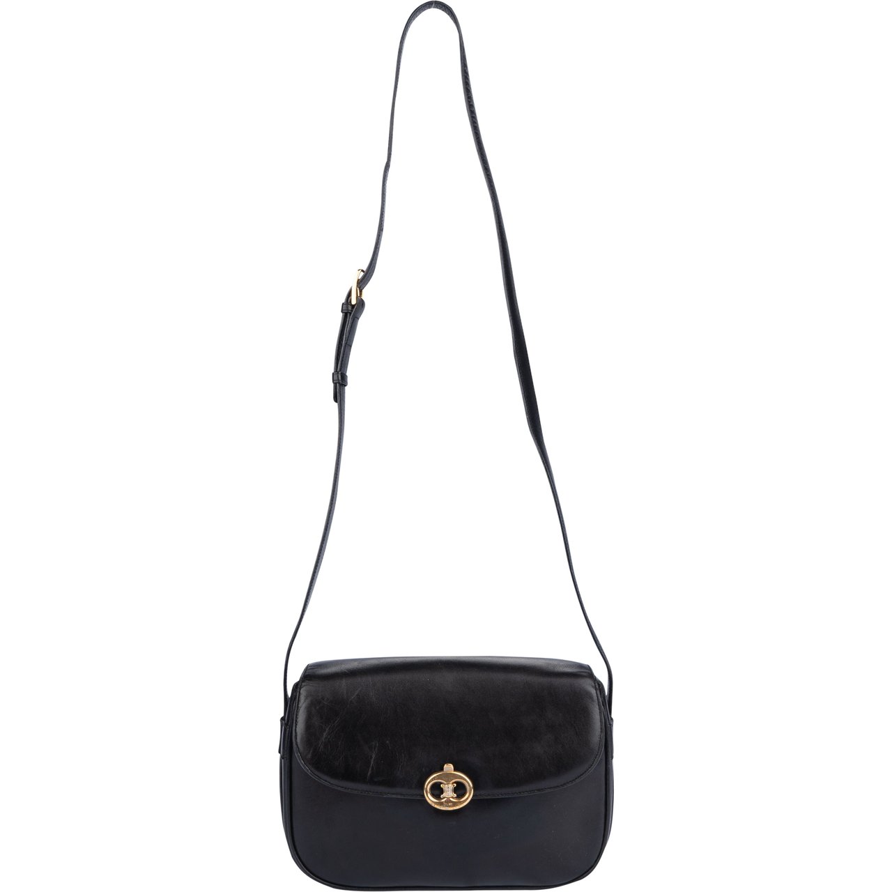Celine Celine Black Calfskin Triomphe Crossbody Bag Zwart