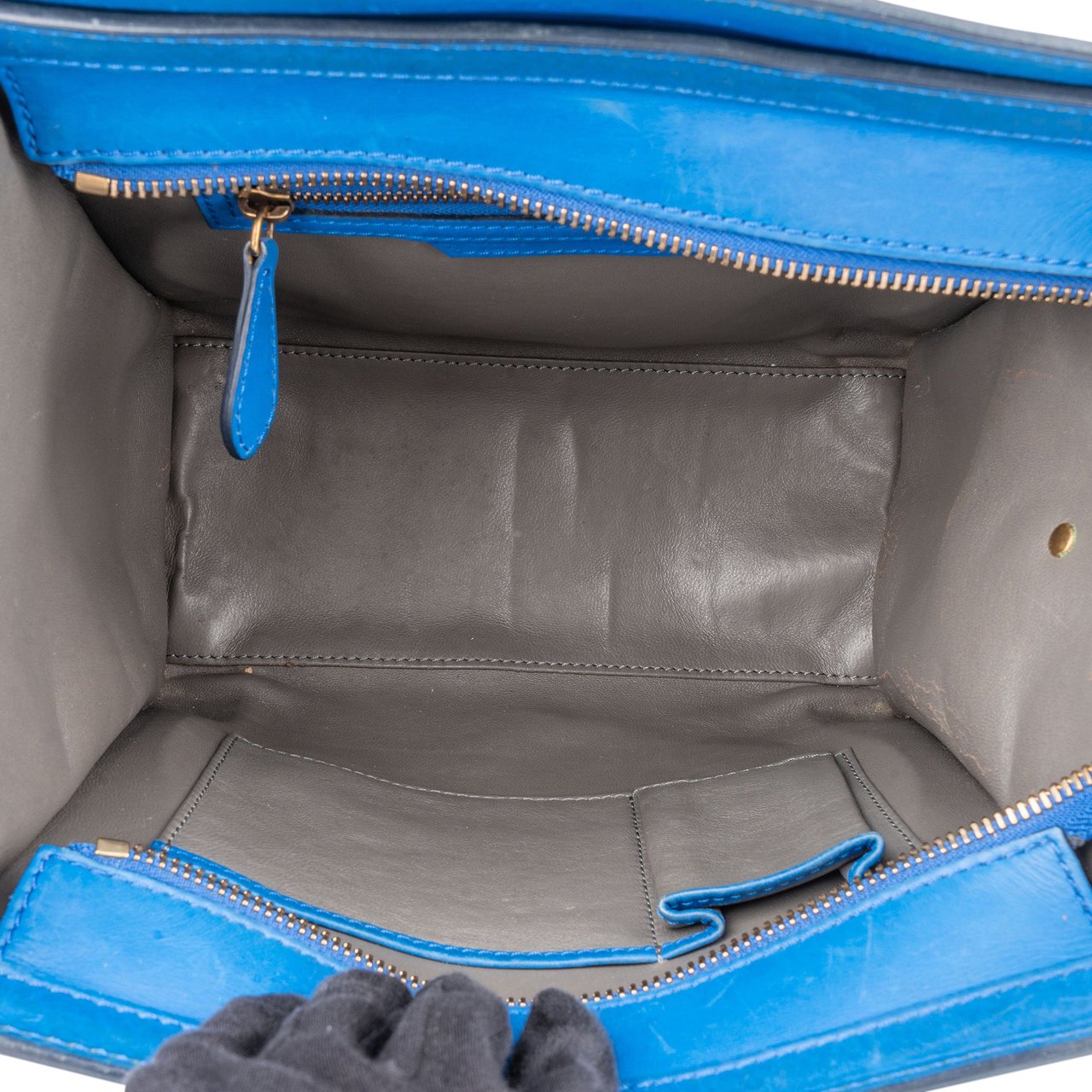 Celine Céline Blue Leather Luggage Handbag Zwart