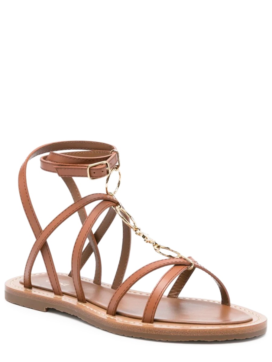Celine Brown Lympia Calf Leather Sandals Bruin