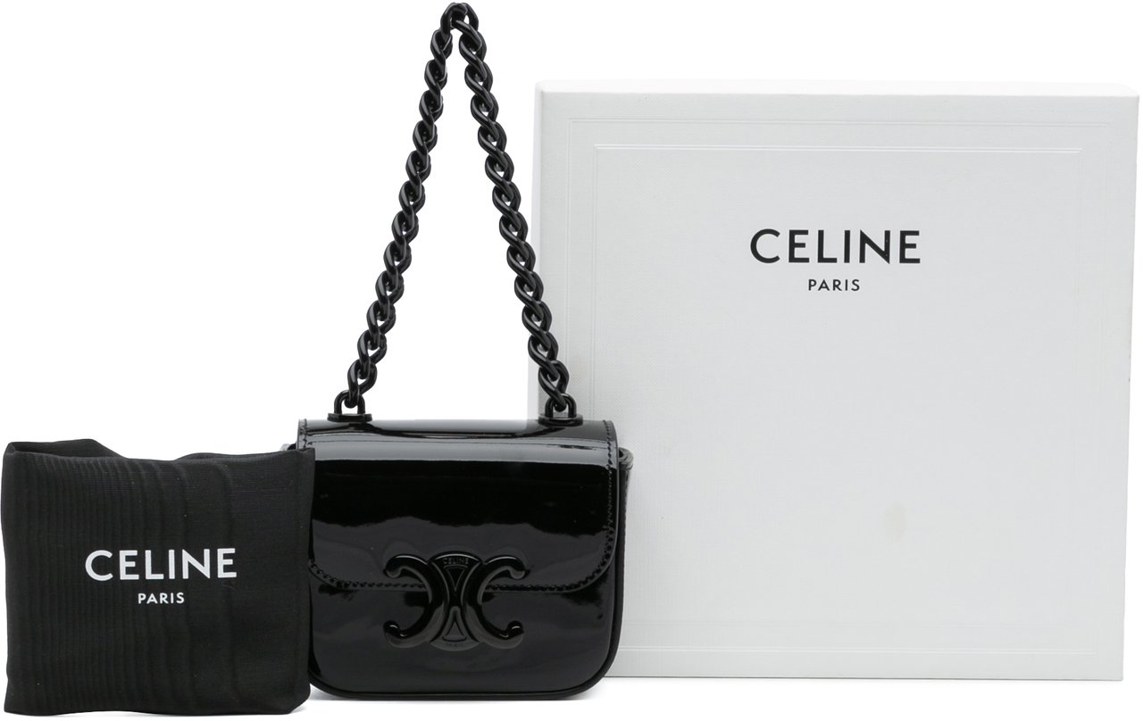 Celine Mini Patent Claude Chain Handbag Zwart