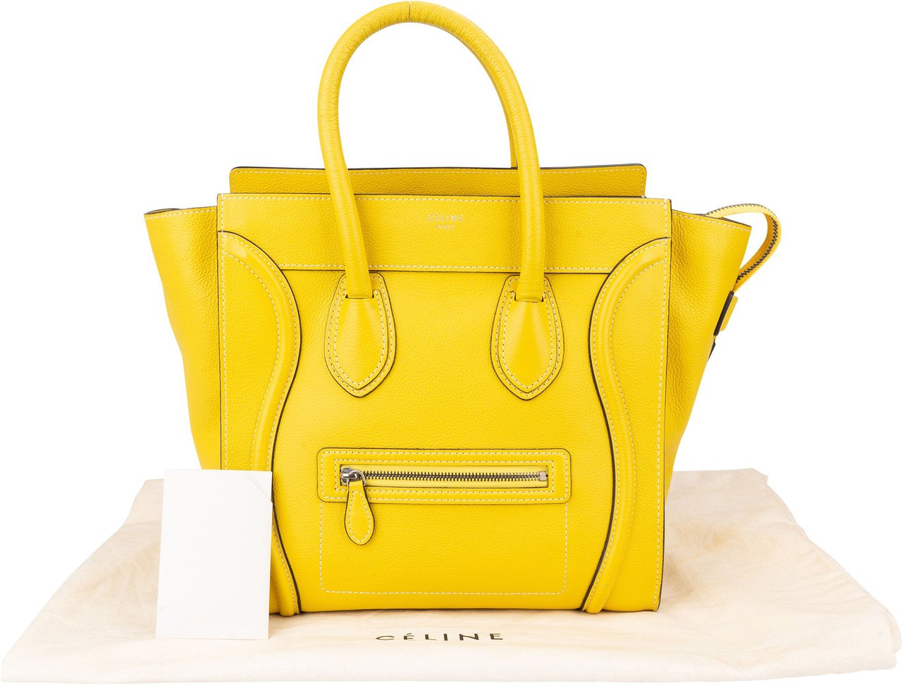Celine Celine Yellow Leather Luggage Handbag Geel
