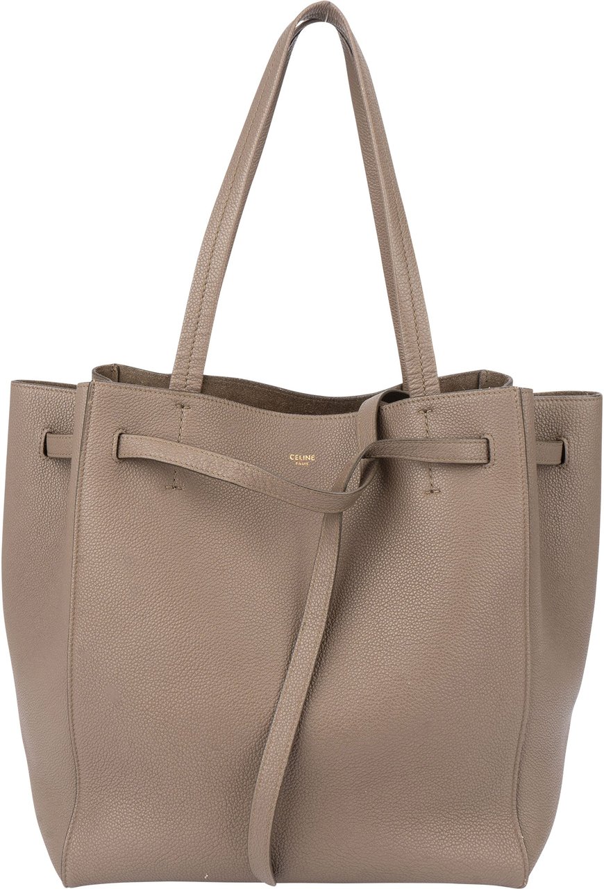 Celine Céline Taupe Leather Phantom Handbag Bruin
