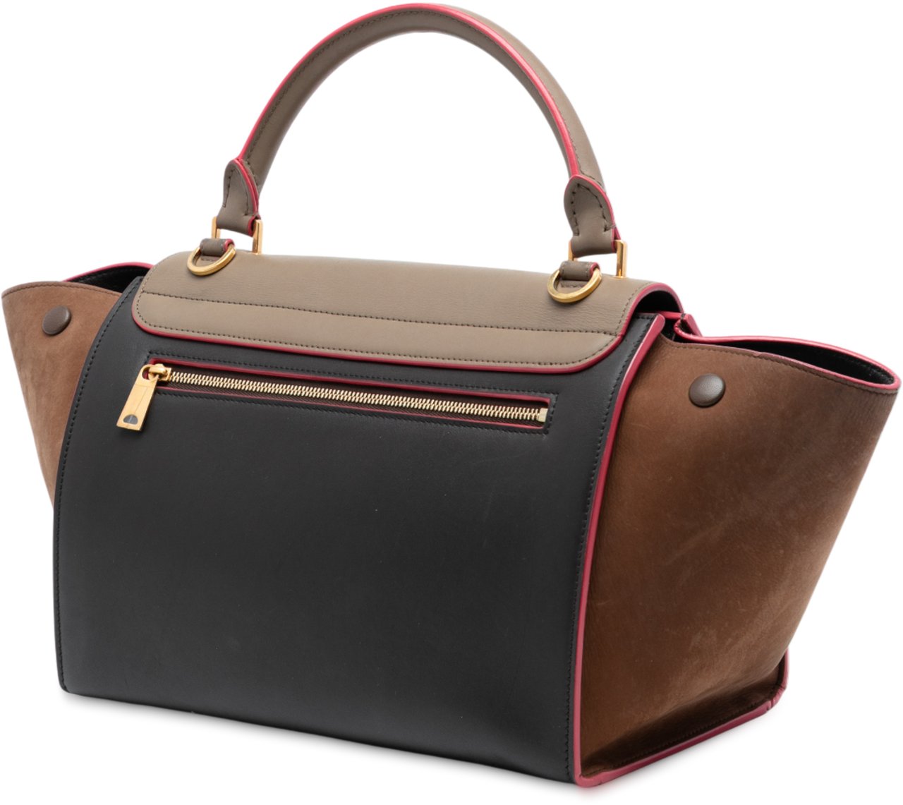 Celine Small Tricolor Calfskin and Suede Trapeze Satchel Zwart