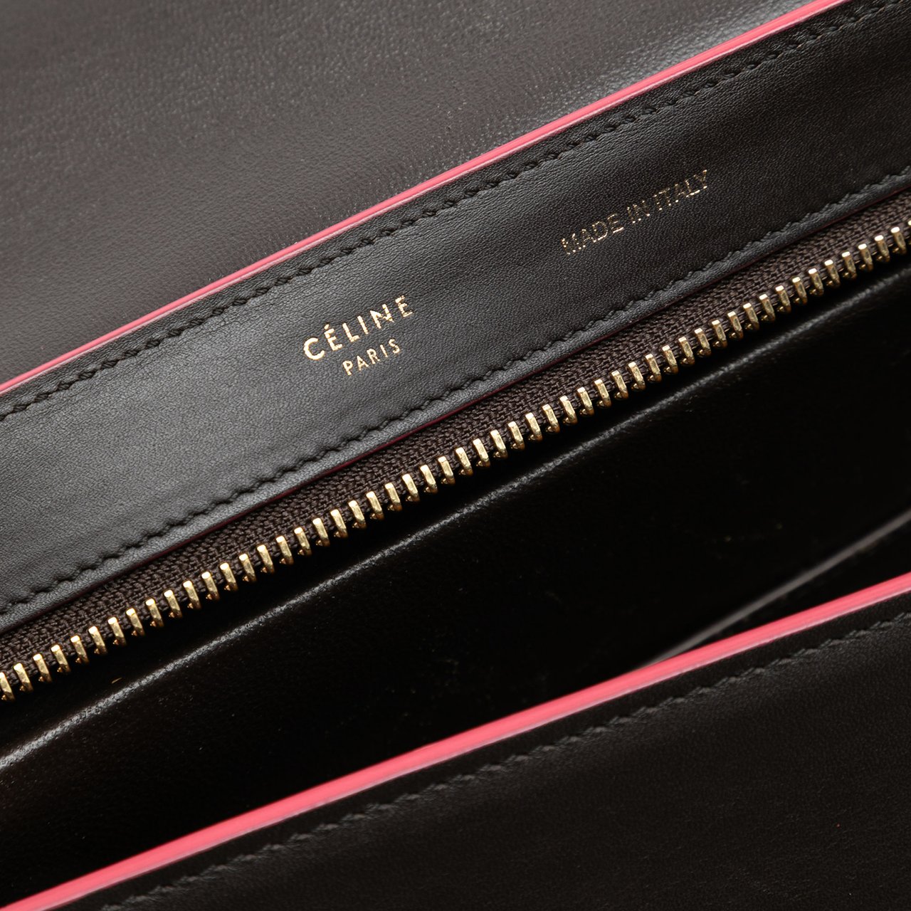 Celine Small Tricolor Calfskin and Suede Trapeze Satchel Zwart