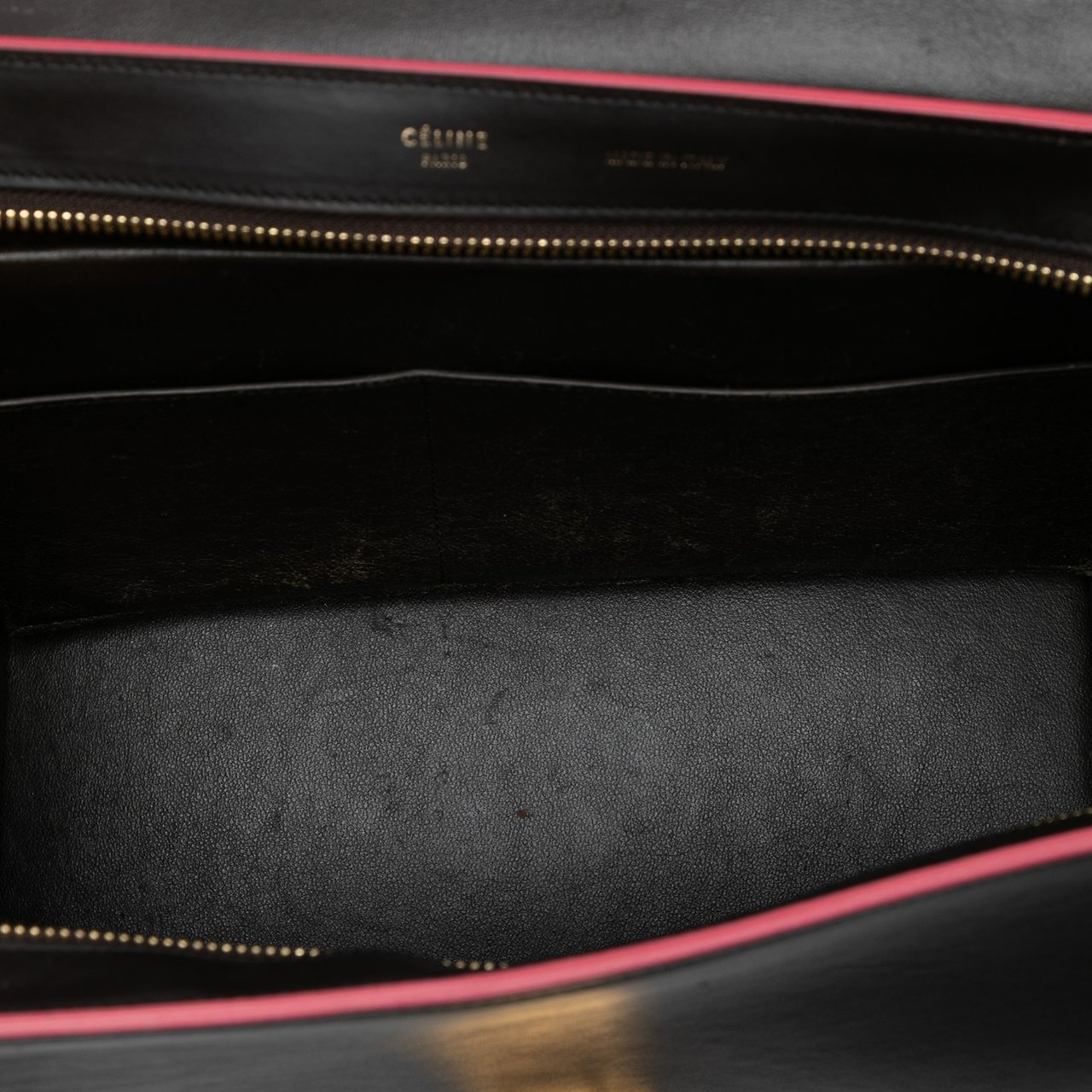 Celine Small Tricolor Calfskin and Suede Trapeze Satchel Zwart