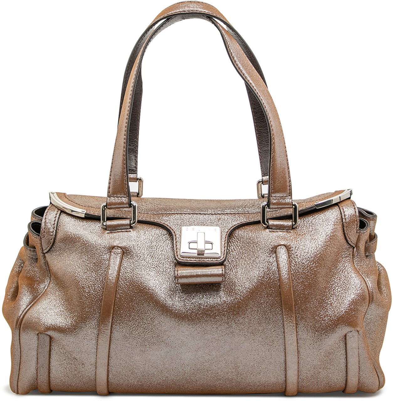 Celine Shimmer Leather Front Flap Shoulder Bag Bruin