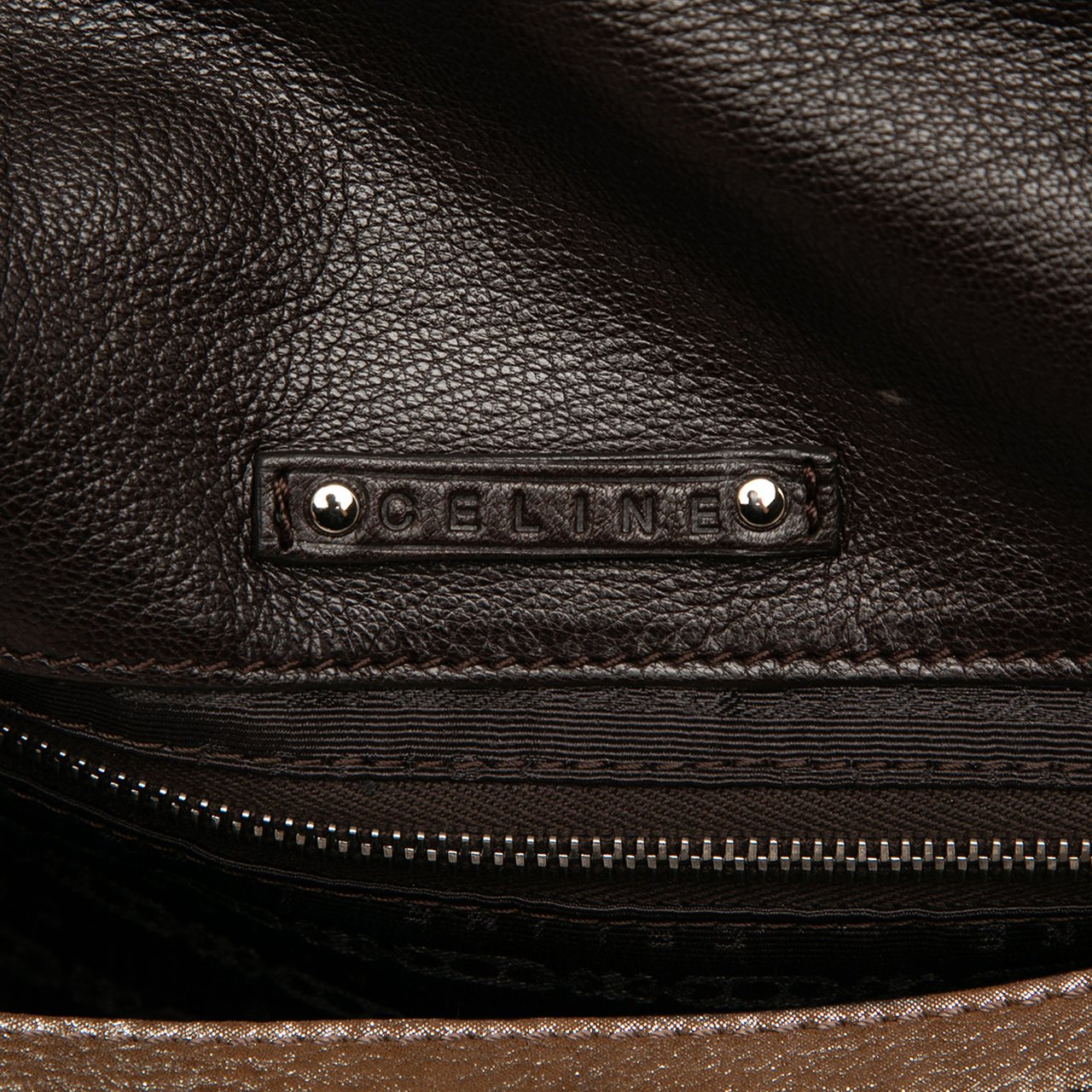 Celine Shimmer Leather Front Flap Shoulder Bag Bruin