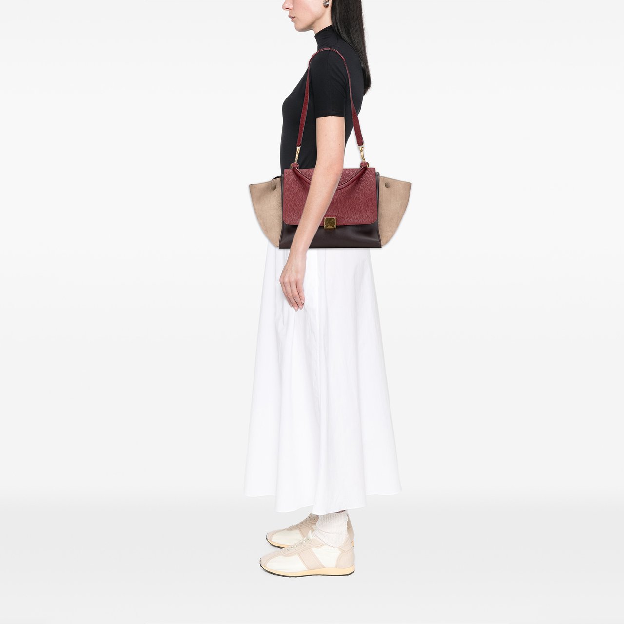Celine Medium Tricolor Leather Trapeze Satchel Bruin
