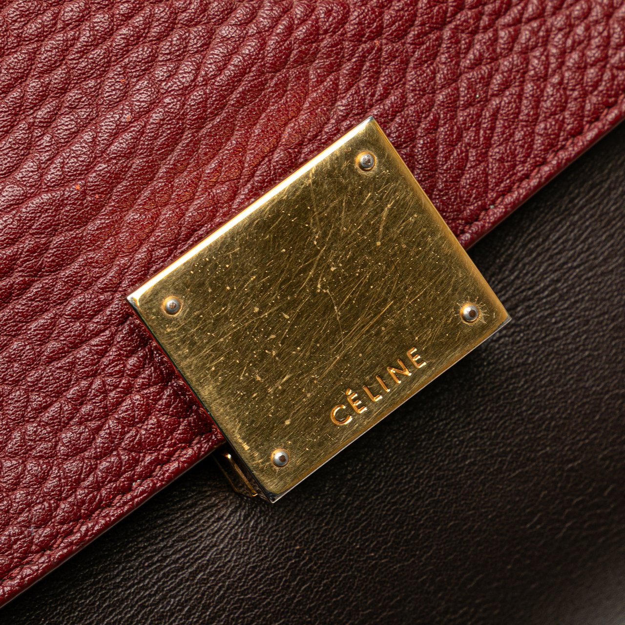 Celine Medium Tricolor Leather Trapeze Satchel Bruin