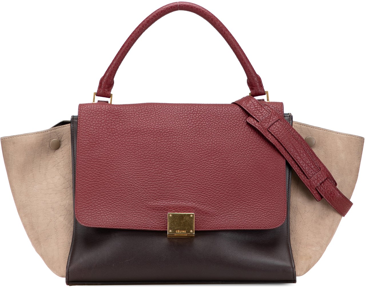 Celine Medium Tricolor Leather Trapeze Satchel Bruin