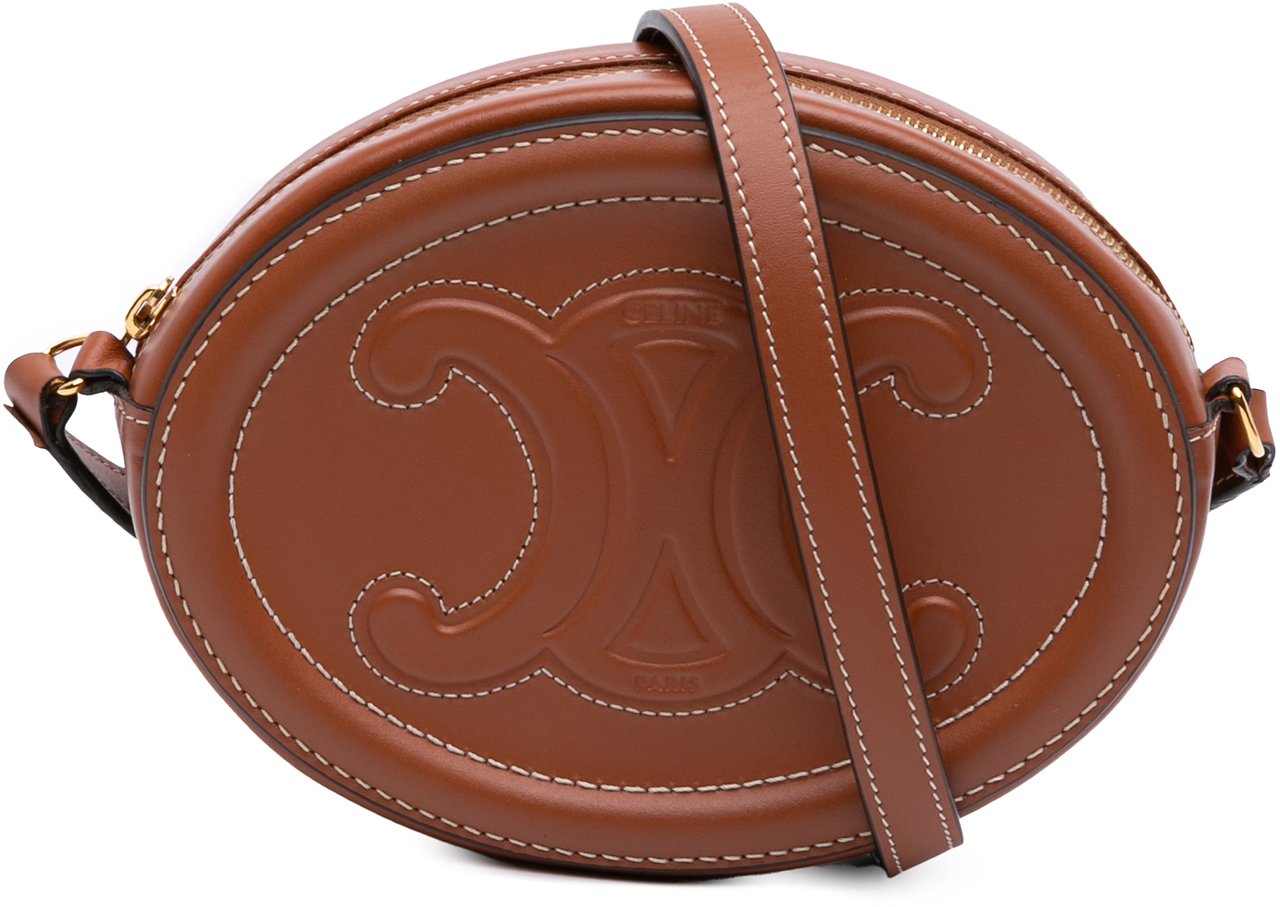 Celine Small Calfskin Cuir Triomphe Oval Crossbody Bruin