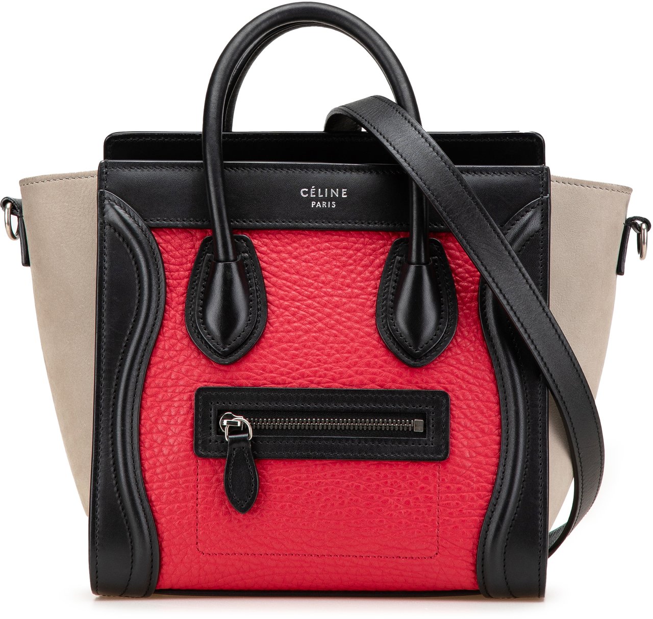 Celine Nano Tricolor Nubuck and Calfskin Luggage Tote Rood