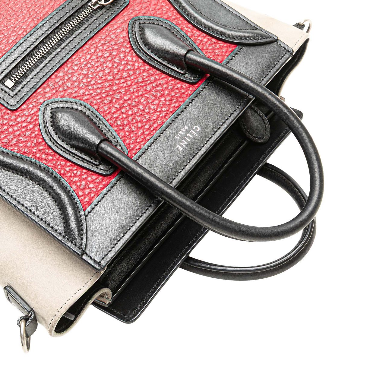 Celine Nano Tricolor Nubuck and Calfskin Luggage Tote Rood