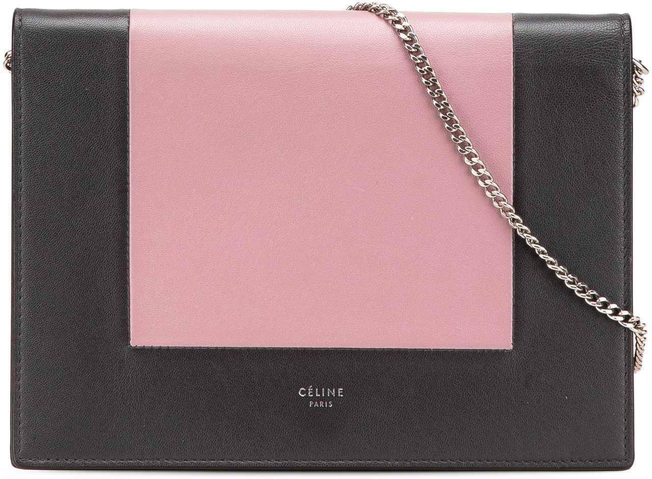 Celine Leather Frame Wallet on Chain Roze