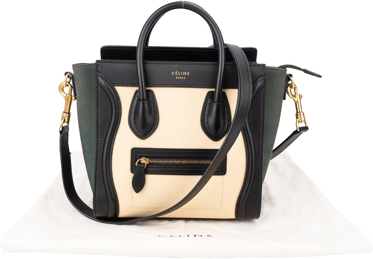 Celine Céline Tricolor Leather Luggage Handbag Zwart