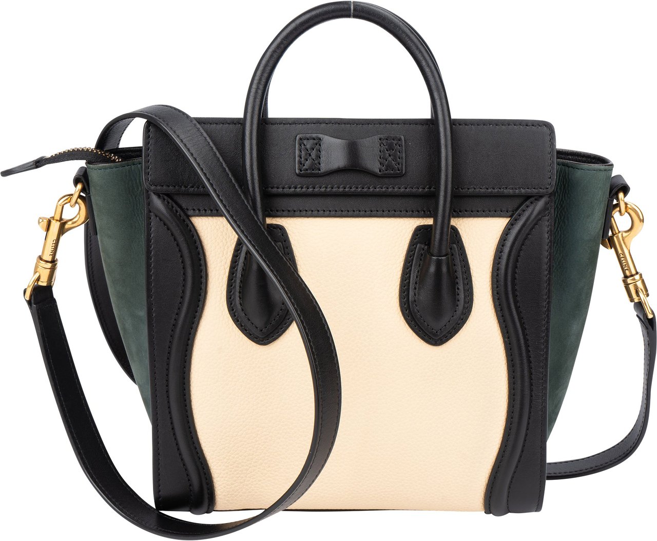 Celine Céline Tricolor Leather Luggage Handbag Zwart