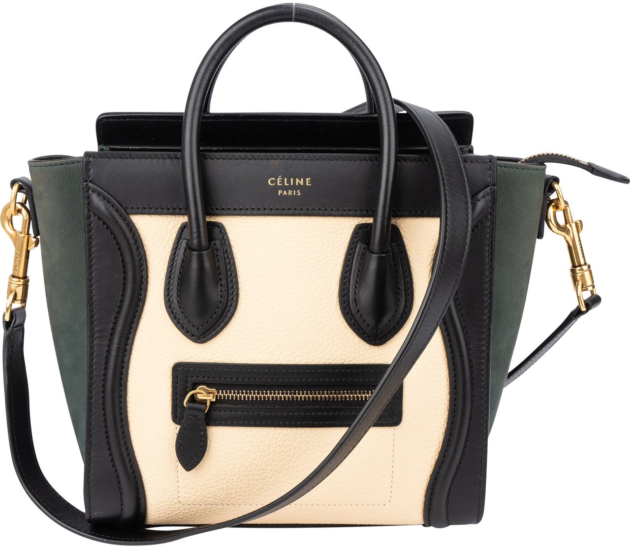 Celine Céline Tricolor Leather Luggage Handbag Zwart