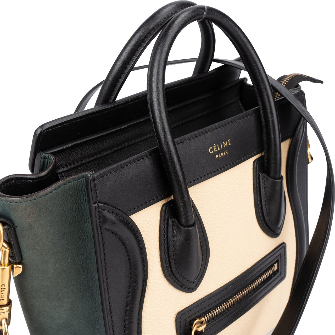 Celine Céline Tricolor Leather Luggage Handbag Zwart
