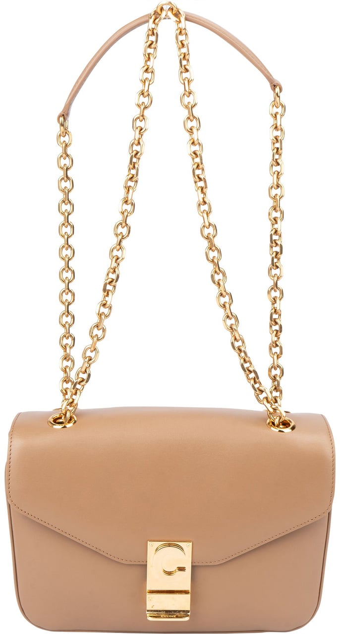 Celine Céline Leather C Chain Crossbody Bag Bruin