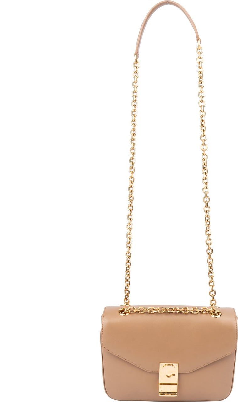 Celine Céline Leather C Chain Crossbody Bag Bruin