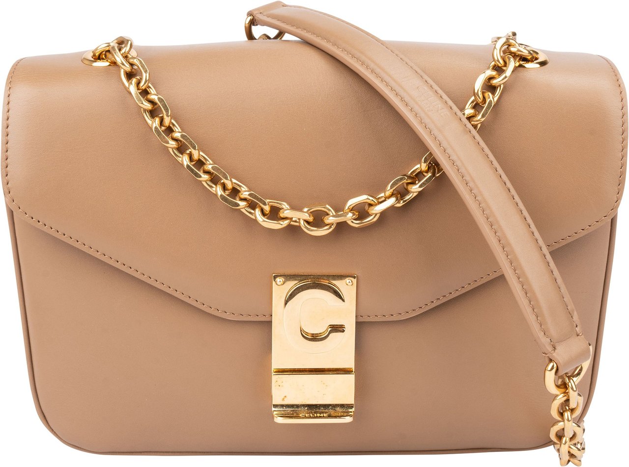 Celine Céline Leather C Chain Crossbody Bag Bruin