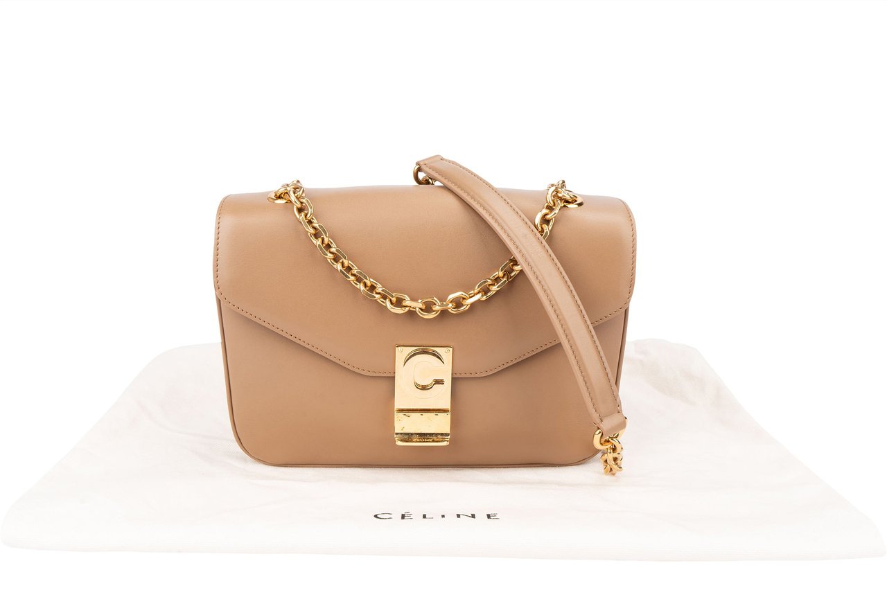 Celine Céline Leather C Chain Crossbody Bag Bruin