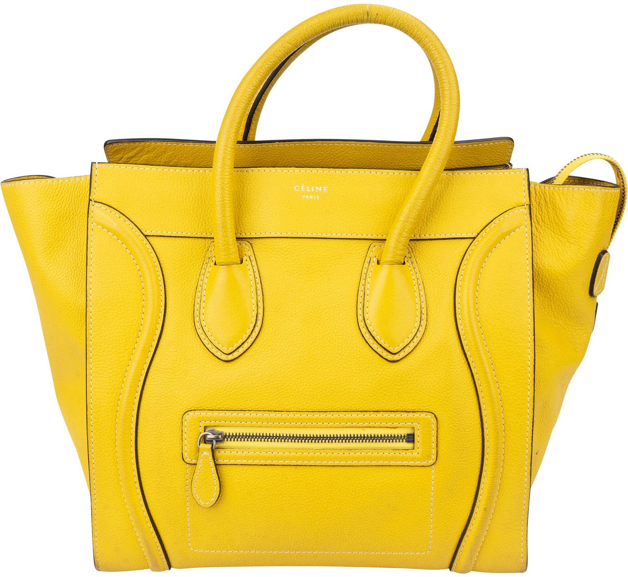 Celine Céline Yellow Leather Luggage Handbag Geel