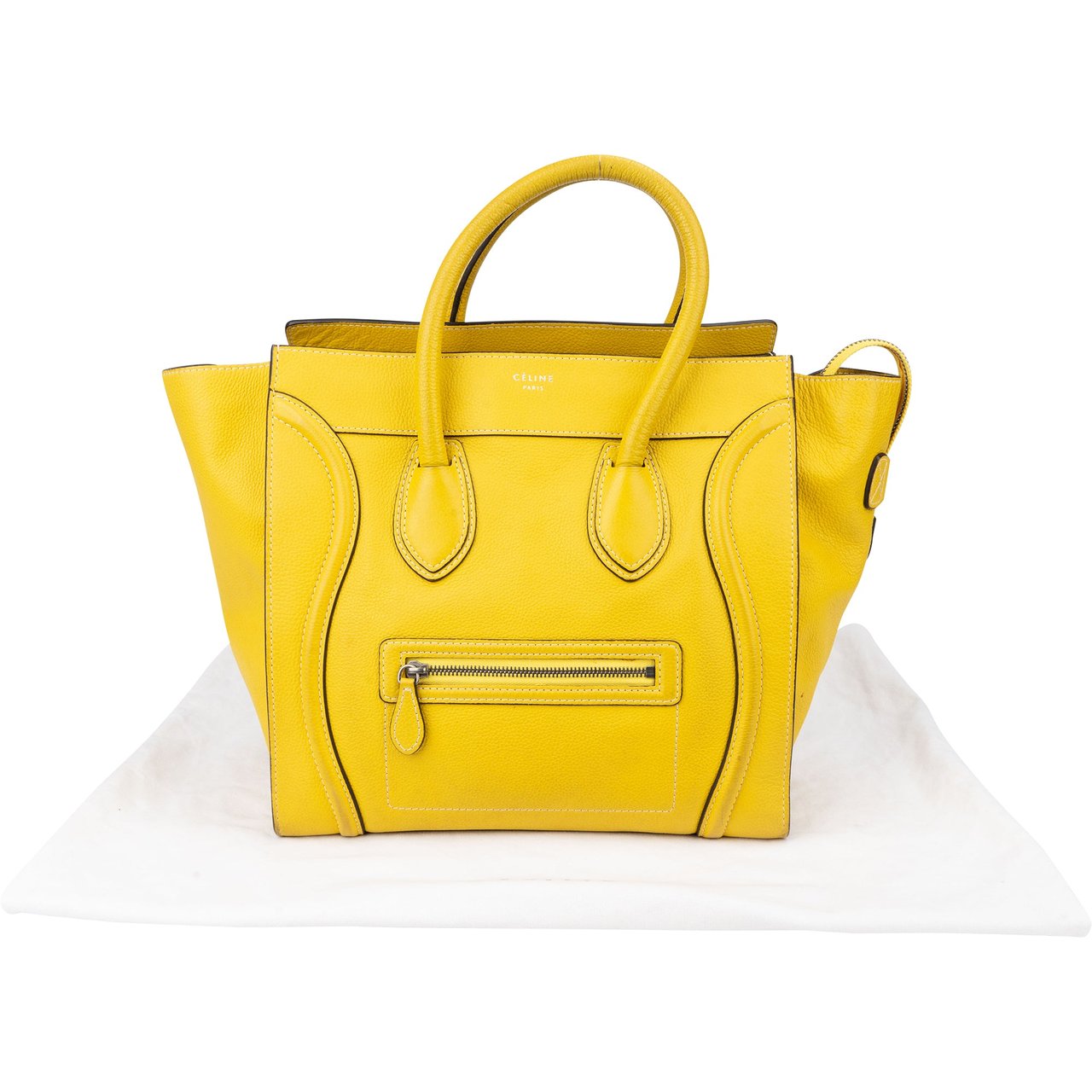 Celine Céline Yellow Leather Luggage Handbag Geel