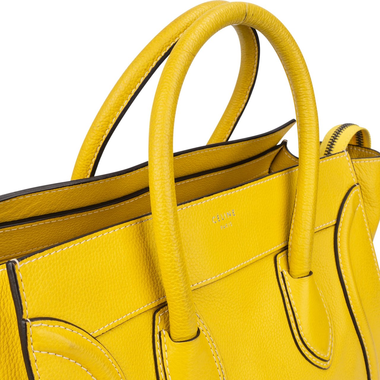 Celine Céline Yellow Leather Luggage Handbag Geel