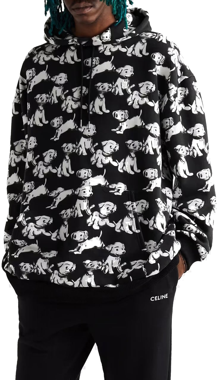 Celine Celine Hooded Printed Dogs Sweatshirt Zwart