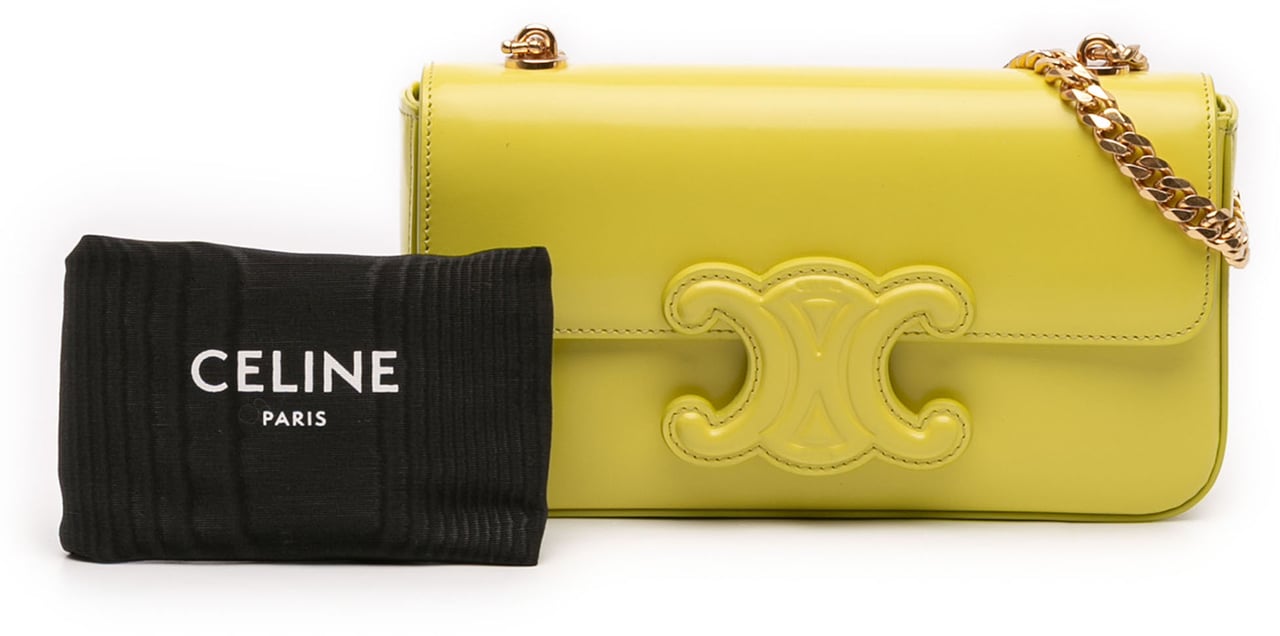 Celine Shiny Calfskin Claude Chain Shoulder Bag Geel