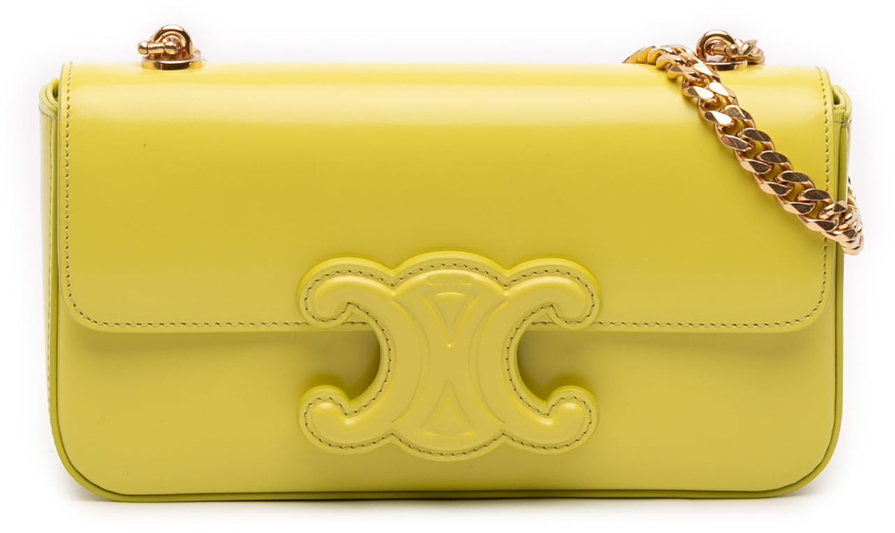 Celine Shiny Calfskin Claude Chain Shoulder Bag Geel