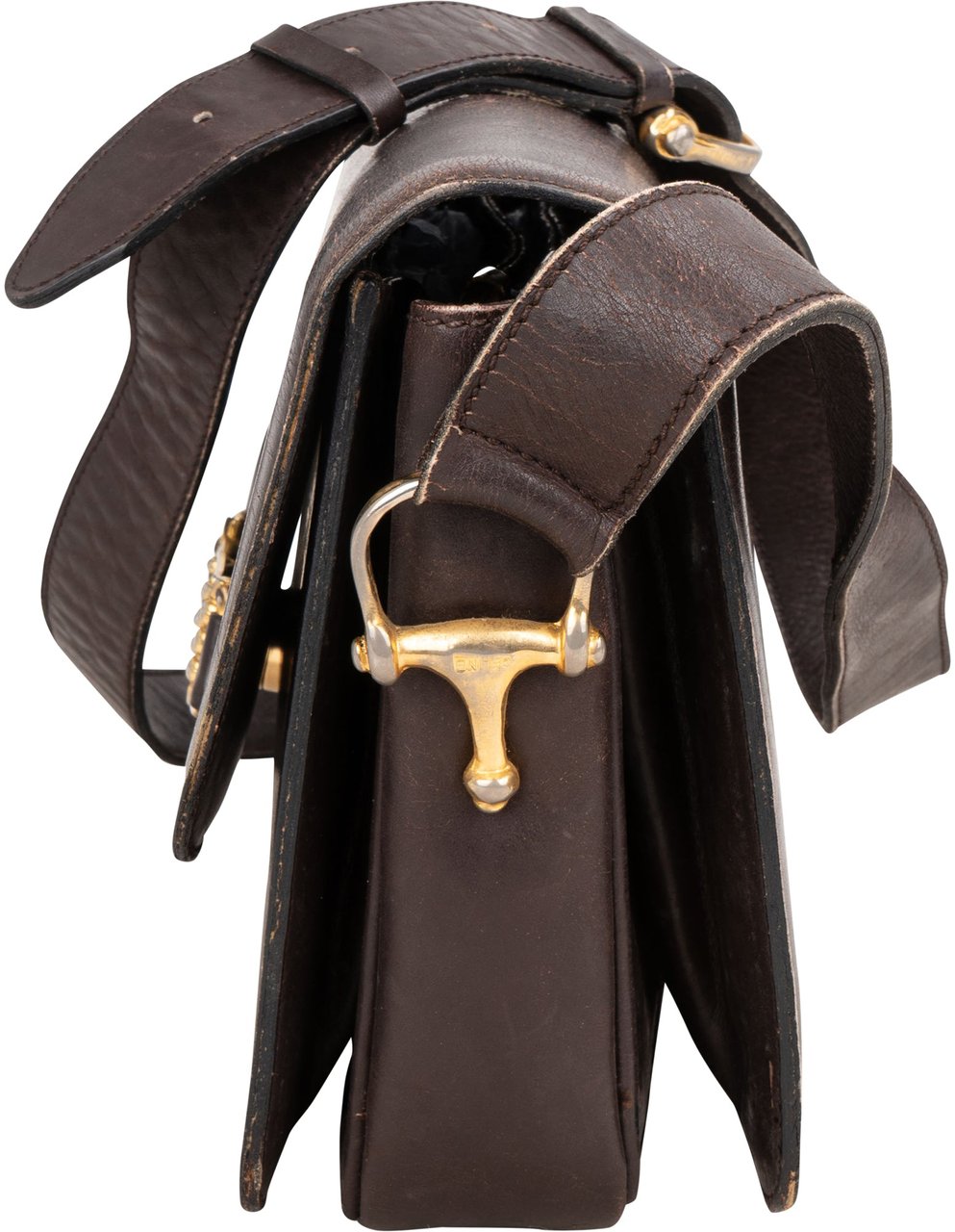 Celine Céline Brown Leather Triomphe Crossbody Bag Bruin