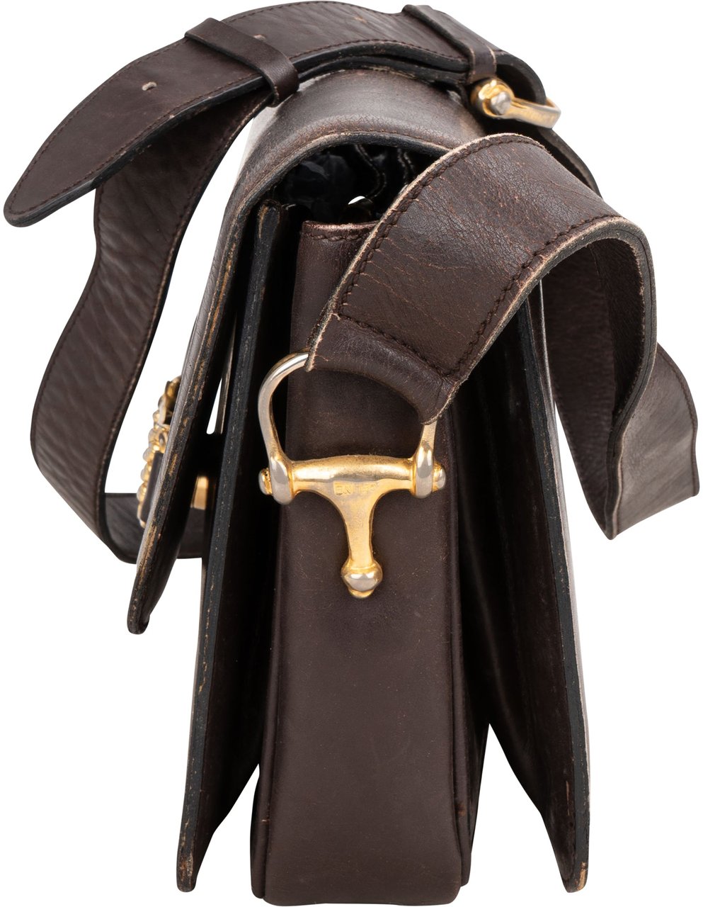 Celine Céline Brown Leather Triomphe Crossbody Bag Bruin