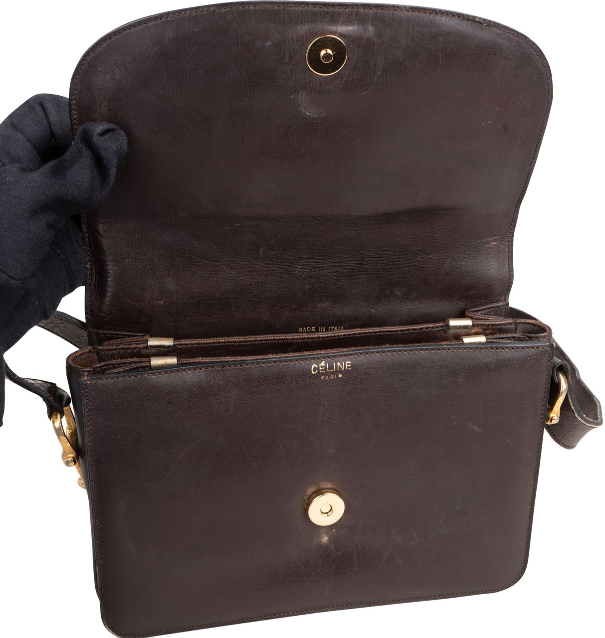 Celine Céline Brown Leather Triomphe Crossbody Bag Bruin