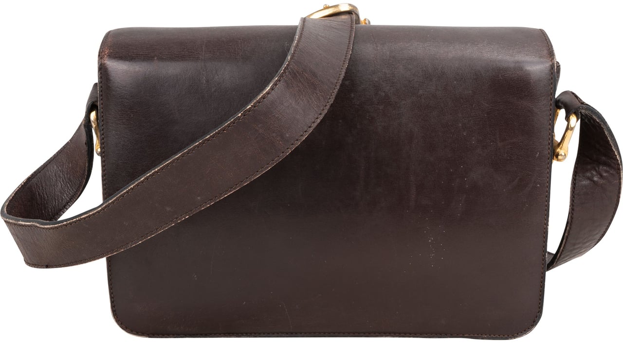 Celine Céline Brown Leather Triomphe Crossbody Bag Bruin